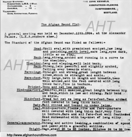 http://www.afghanhoundtimes.com 1925 Afghan Hound Breed Standard