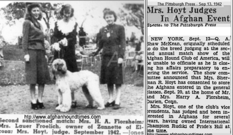 http://www.afghanhoundtimes.comMrs Hoyt with her CH Rudika Of Blakeen AHCA Speciality 1941 