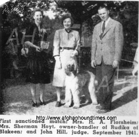 http://www.afghanhoundtimes.comMrs Hoyt with her CH Rudika Of Blakeen AHCA Speciality 1941 
