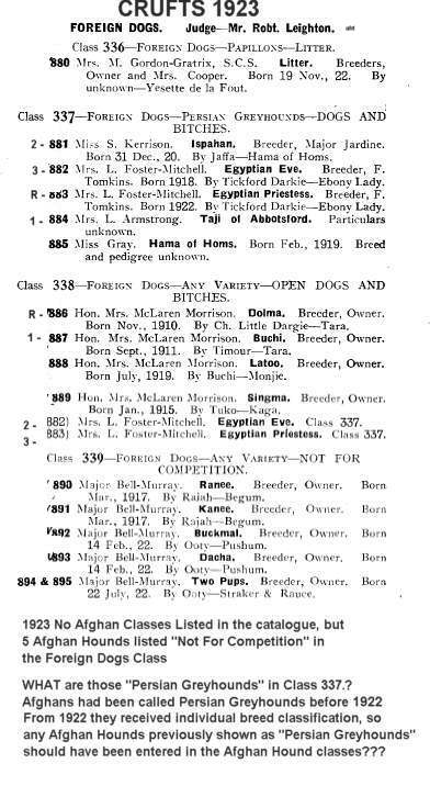 Early Afghan Hounds Crufts Entry 1923