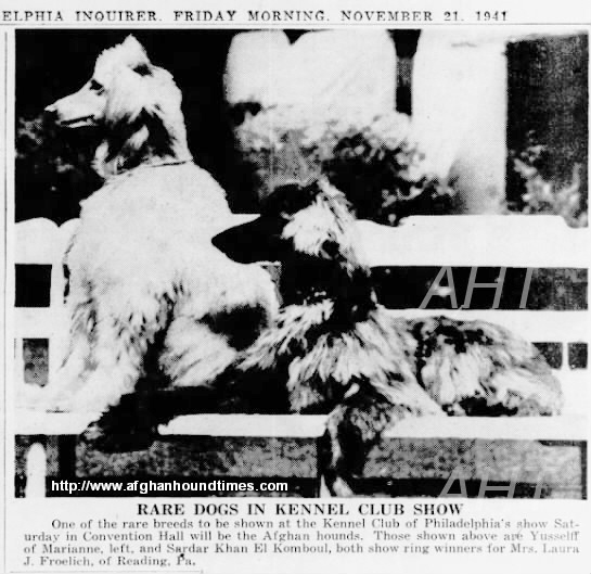 http://www.afghanhoundtimes.com Elcoza Afghan Hounds Photo Yusseff and Sardar Khan El Kabul Kennel Club of Philadelphia 1941