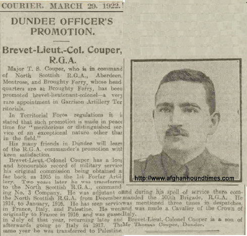 http://www.afghanhoundtimes.com Promotion of T S Couper to Lt Colonel