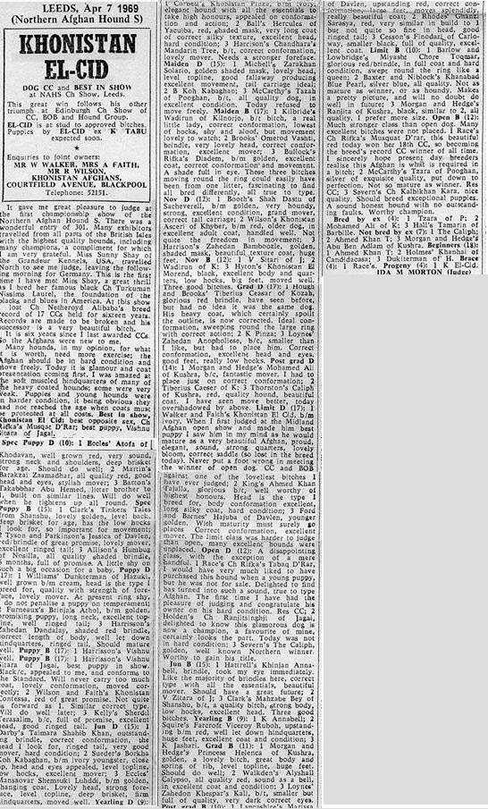 http://www.afghanhoundtimes.com ARTICLE Judges Report YAHS April 1926 Ida Morton and notes on Sunny Shay