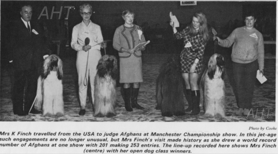 http://www.afghanhoundtimes.com KAY FINCH judging Manchester Show UK 1968 full report and photos