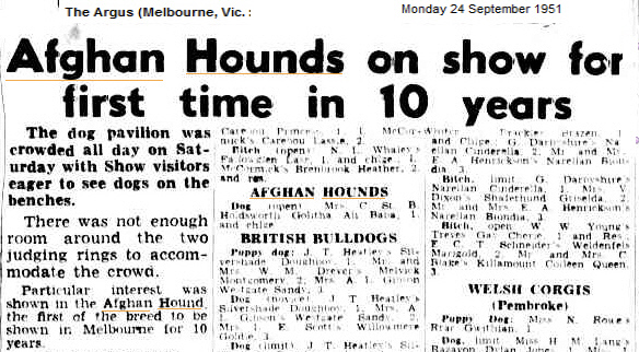 http://www.afghanhoundtimes.com PRESS ITEM 1941 The Afghan Hound Returns To Australia