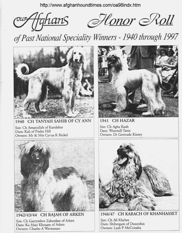 Our Afghans - AHCA Speciality Winners 1940 - 1947