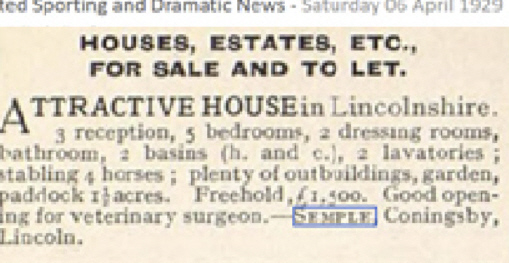 http://www.afghanhoundtimes.com PHOTO Coningsby, home of Semple family , For Sale Notice 1929