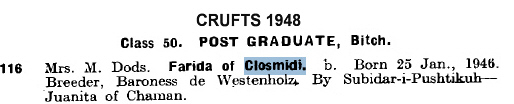http://www.afghanhoundtimes.com Baroness Westonholz Farida of Closmidi Crufts 1948